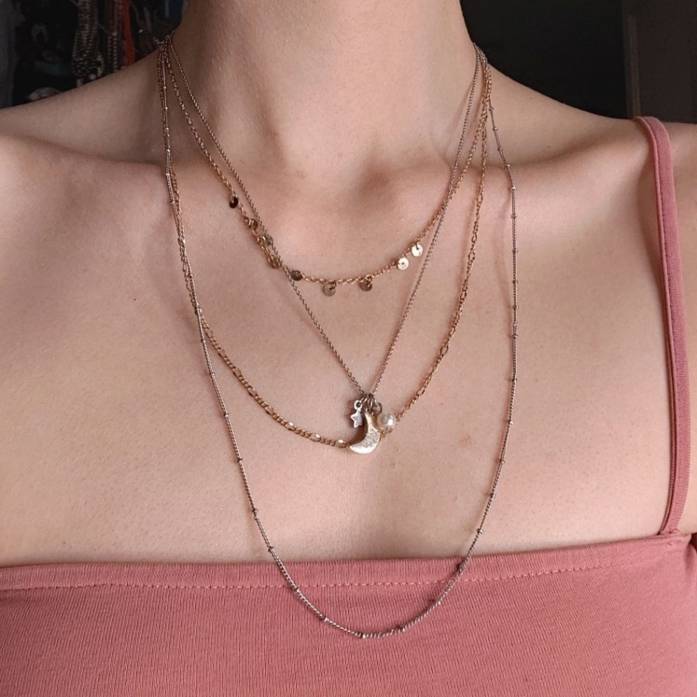 Multi Strand pearl moon & stars dainty Y2K necklace